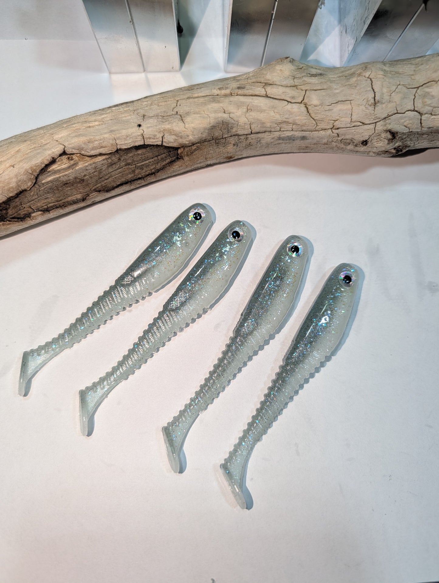 Hollow Tip Series– Blue Ice | 3.7” Ribbed Swimbait (4 Pack)