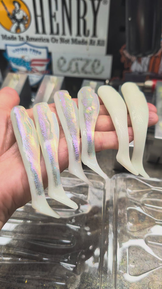 (6-Pack) 4" Jig Tailored Ghost Plug & Pearl White Combo Kit + AAP Jigheads