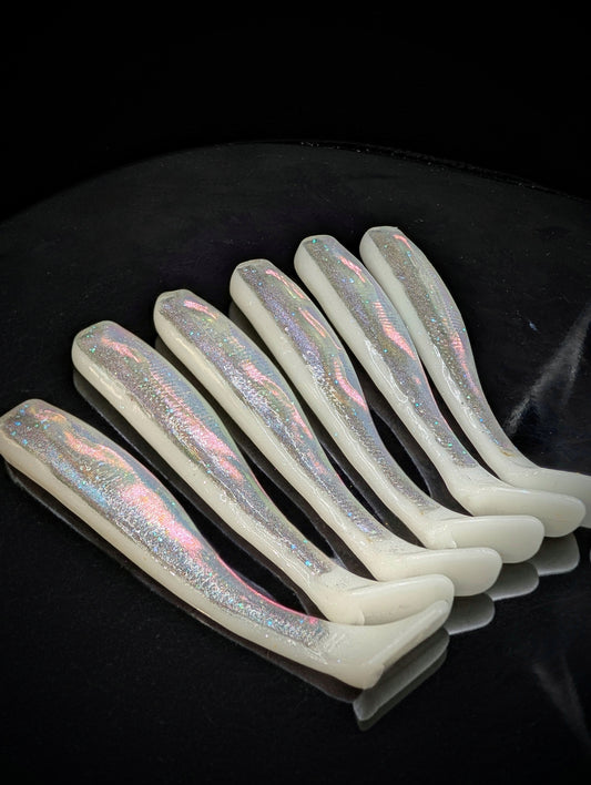 (6Pack) 4" Ghost Plug Holographic JackHammer Style Paddletail Swimbaits