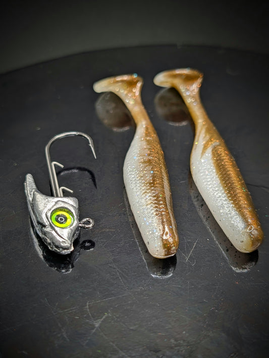 3.8" Blunt Smoke Paddletail Swimbaits + 3/4oz AAP Jighead Combo