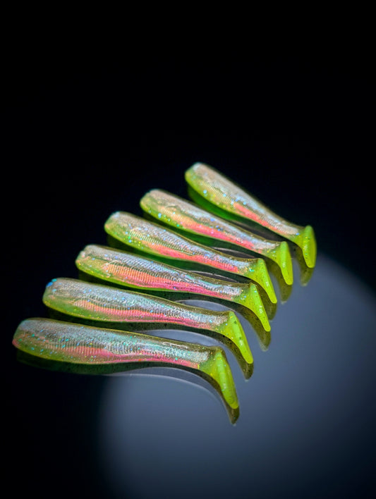 (6Pack) 4" Halibut  Hustler Holographic Jackhammer Style Swimbait