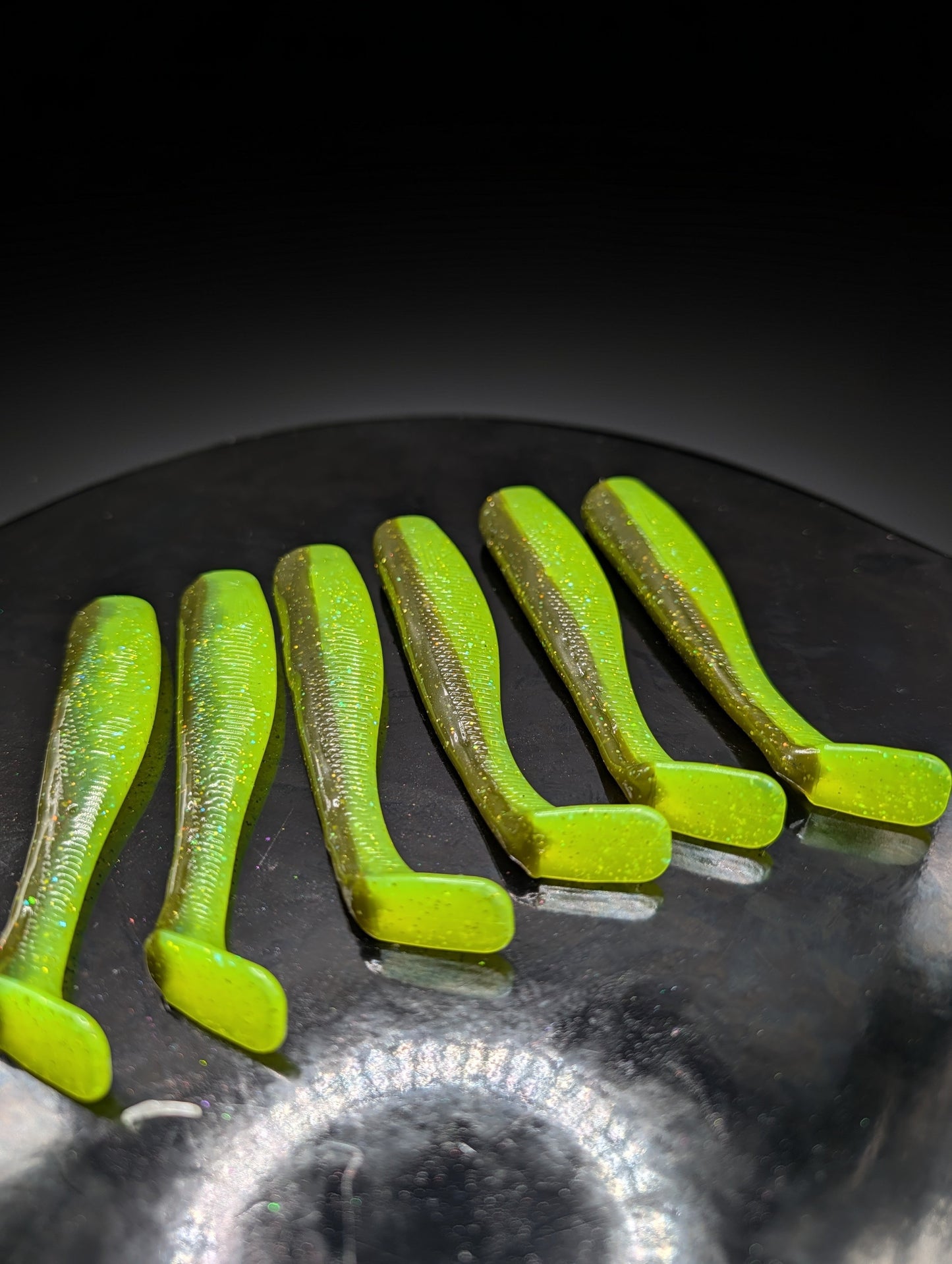 (6-Pack) 4" Mustard Green JackHammer Style Paddletail Swimbait